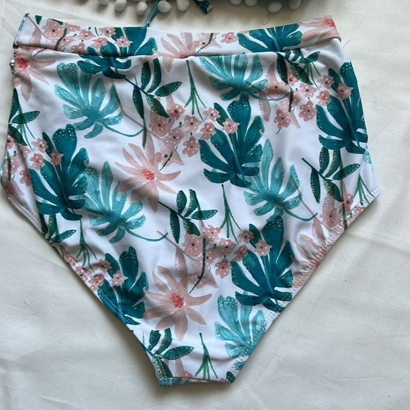 ⭐️tassel Halter Palm Print Off Shoulder Flounced Ruched High Waist Bikini Set⭐️ - Picture 11 of 12